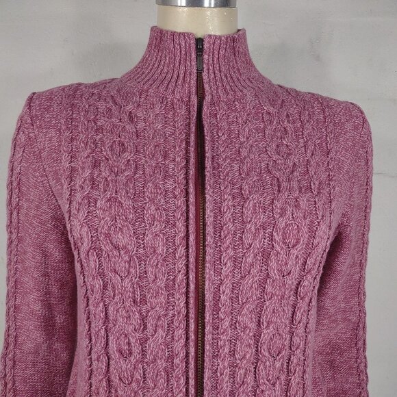 L.L. Bean pink full zip 100% Cotton cable knit fisherman's caridgan women Medium - Picture 2 of 8